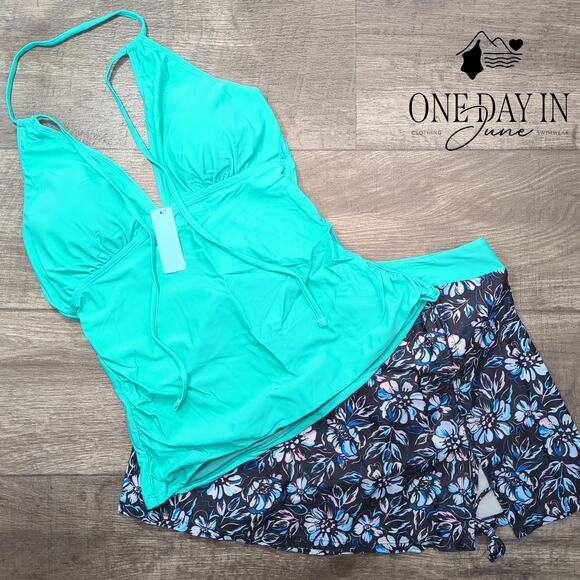 Yonique Skirted Tankini Swimsuit Size M - Picture 2 of 7